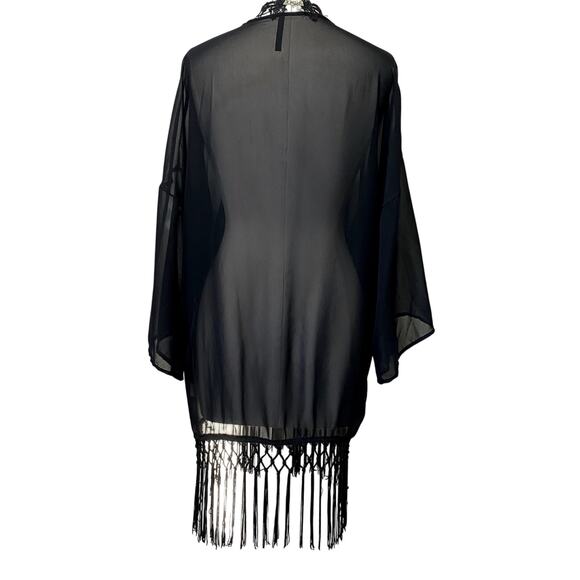 Vtg Peppermint USA Whimsygoth Boho Sheer Tassle Open Front Shall Cardigan - Picture 8 of 11